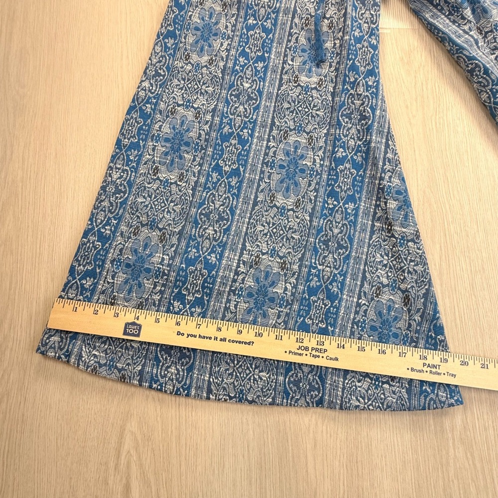 Free People Blue Medallion Stripe Wide Leg Boho Pants Linen Blend Size 0 - Picture 4 of 11